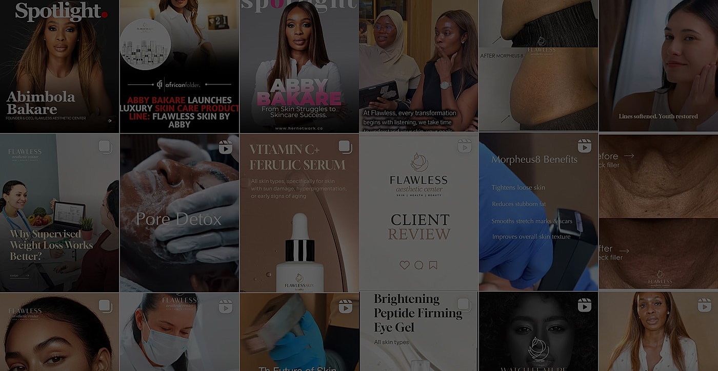 Skincare products and treatments showcase from Flawless.