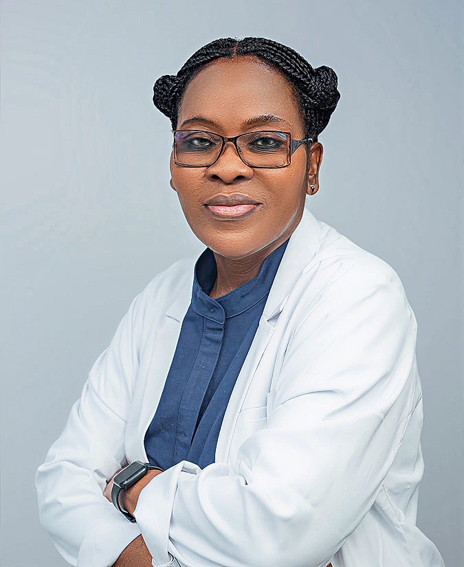 Female doctor in a white lab coat.