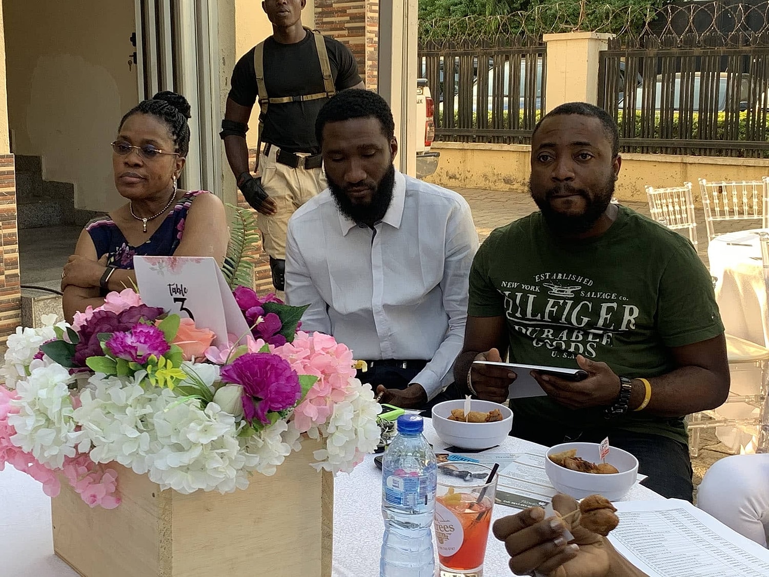 Group of friends enjoying a meal together.