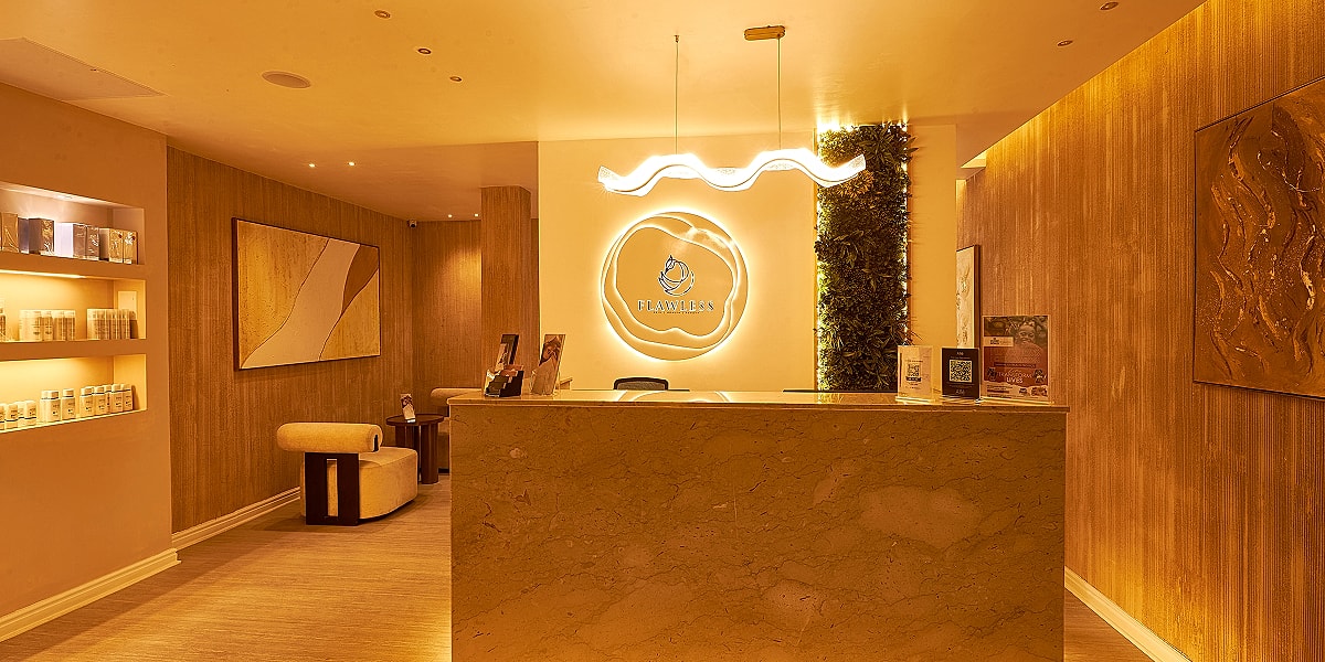 Modern spa reception with stylish decor.