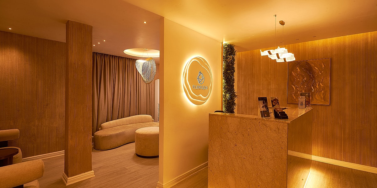 Spa interior with soft lighting and modern decor.