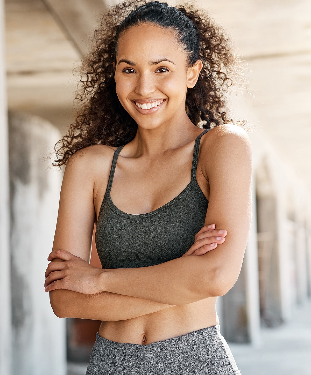 Woman with beautiful skin and red nail polish.