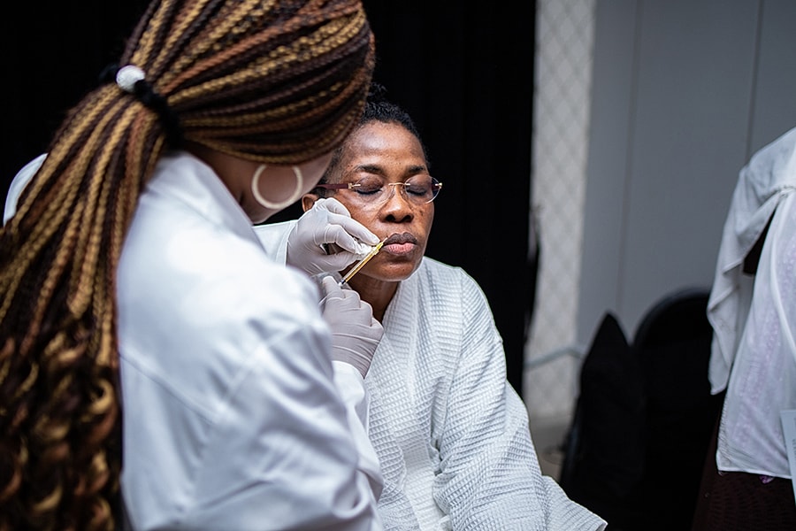 Beauty treatment in progress at a spa.