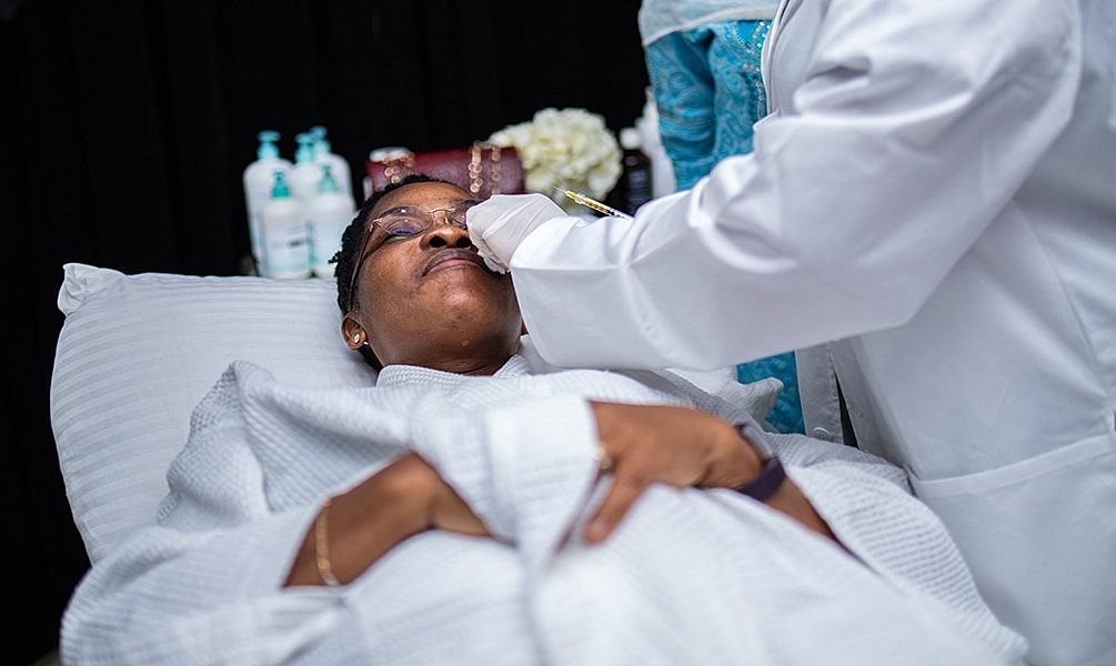 Skincare treatment session in a spa setting.