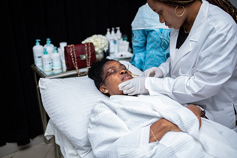 Skin treatment session at a spa or clinic.