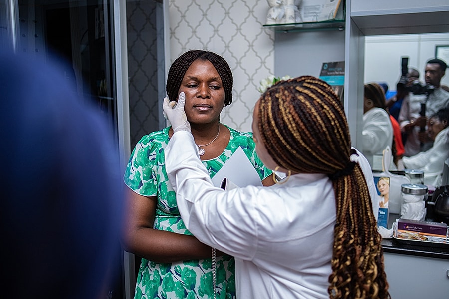 Consultation in a skincare clinic setting.