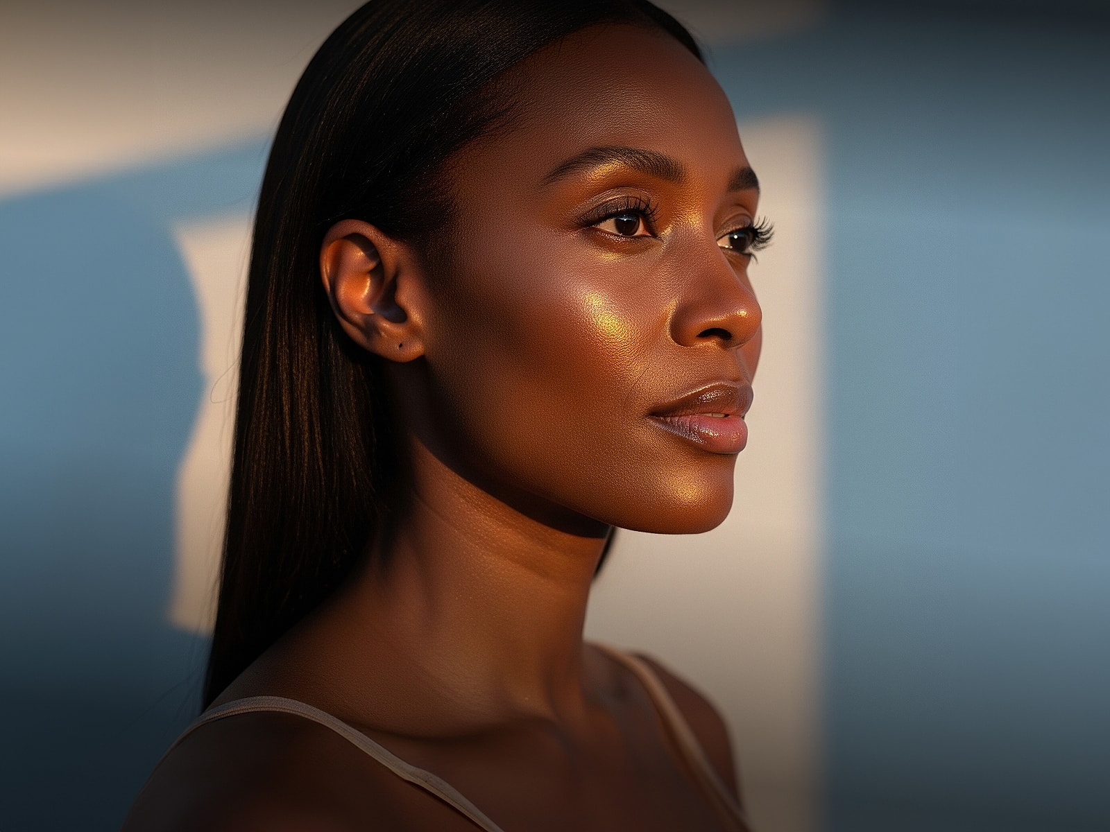 Profile of a woman with glowing skin.