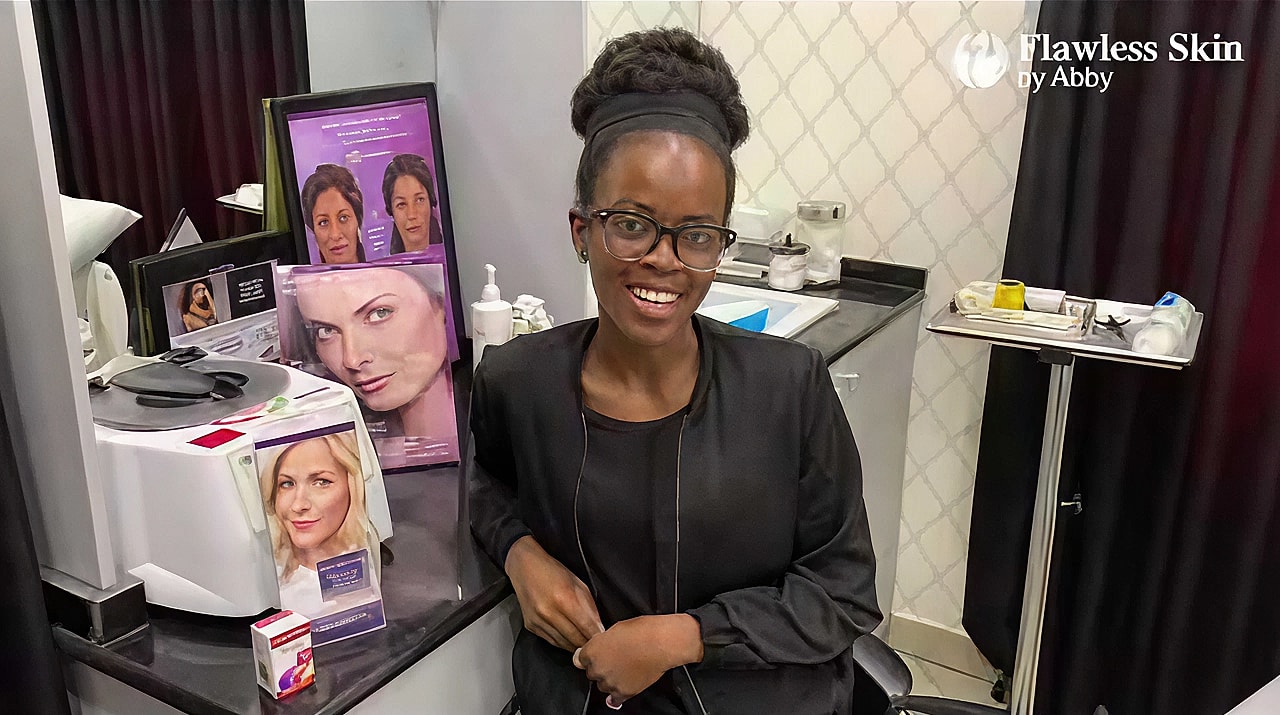 Beauty expert in a skincare clinic setting.